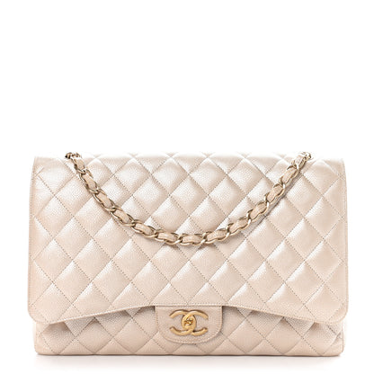 Chanel Metallic Caviar Quilted Maxi Double Flap Beige 1 of 13