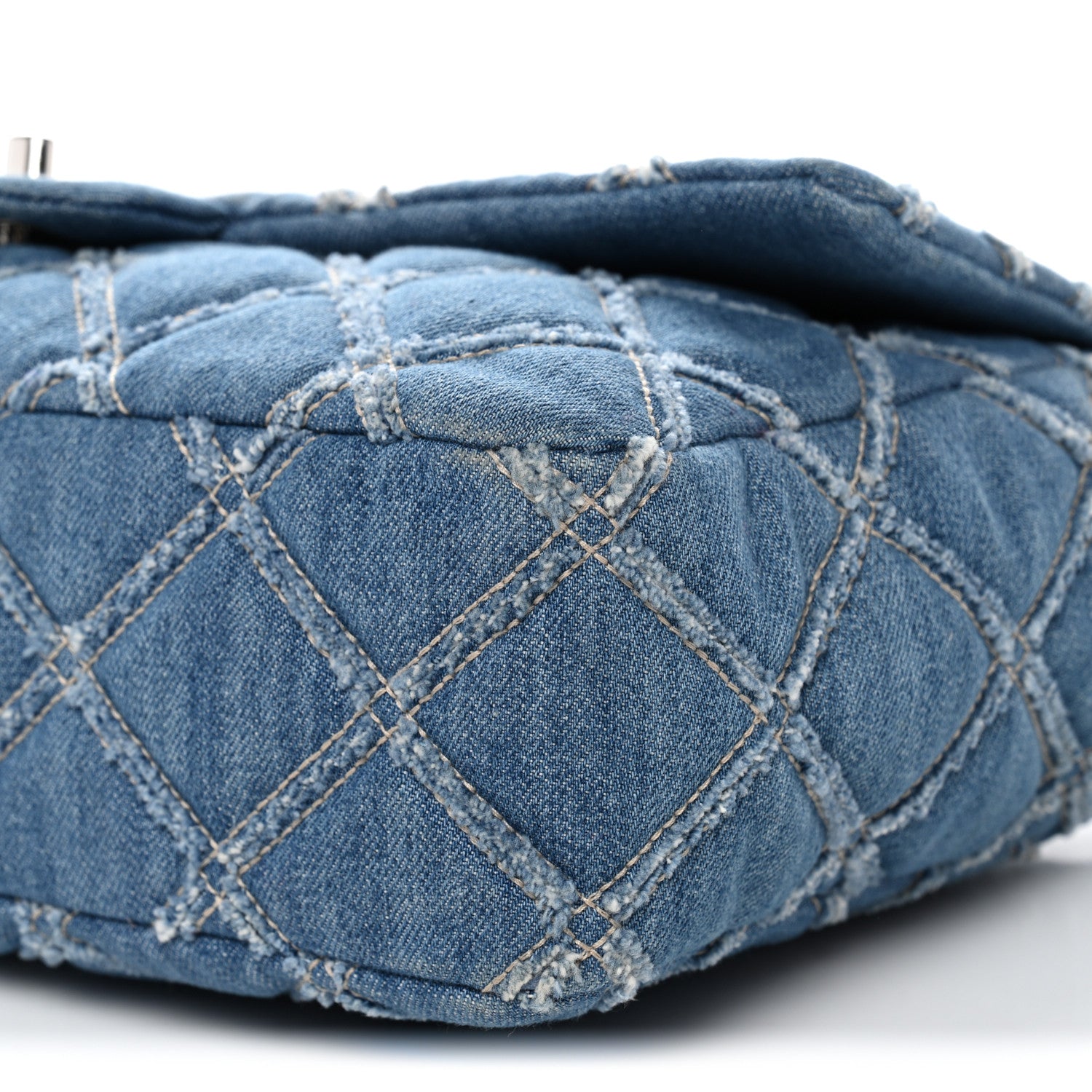 Chanel Frayed Denim Quilted Large Blue Chip Flap Blue 1870178