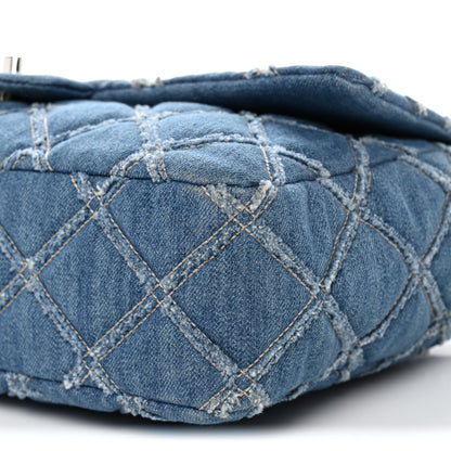 Chanel Frayed Denim Quilted Large Blue Chip Flap Blue 10 of 10