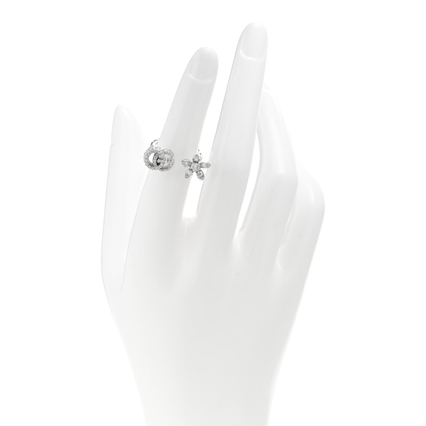 18K White Gold Diamond Flora GG Open Ring 49 4.75