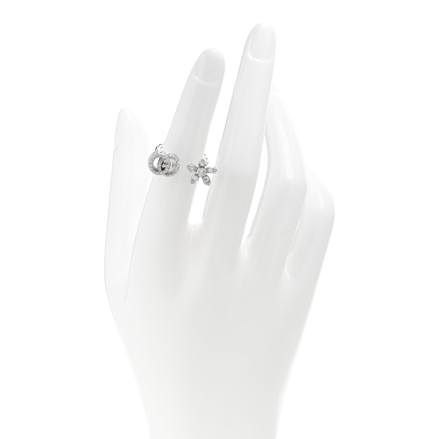 Gucci 18K White Gold Diamond Flora GG Open Ring 49 4.75 2 of 6