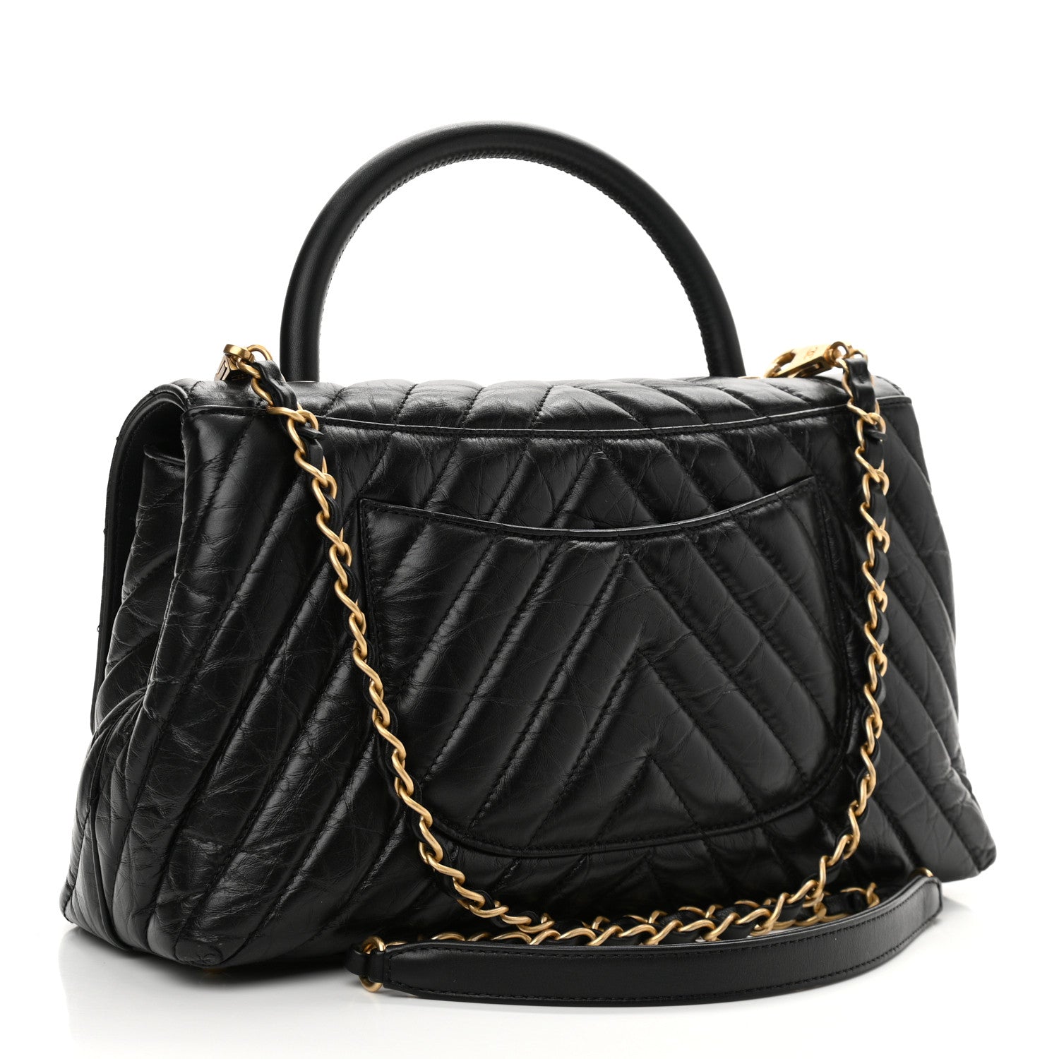 Chanel Aged Calfskin Chevron Quilted Small Coco Handle Flap Black 3 of 10