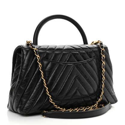 Chanel Aged Calfskin Chevron Quilted Small Coco Handle Flap Black 3 of 10