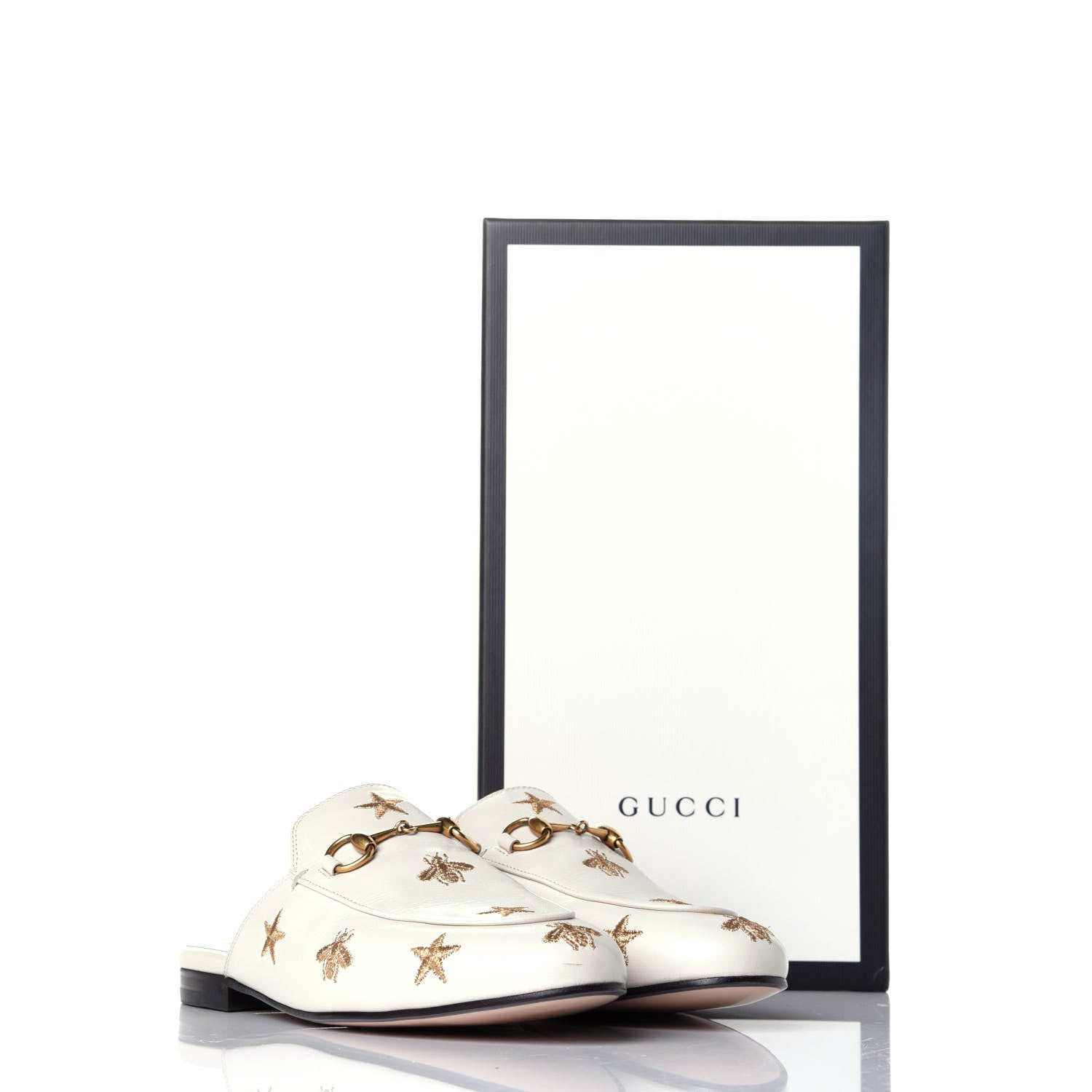 Gucci Goatskin Bee Star Embroidered Womens Princetown Slippers 37 Mystic White 9 of 9