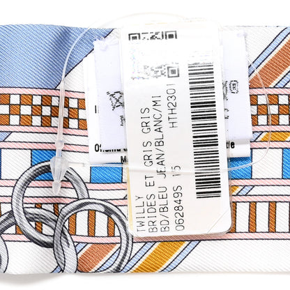 Hermes Silk Brides et Gris Twilly Gris Bleu Jean White Miel 2 of 4