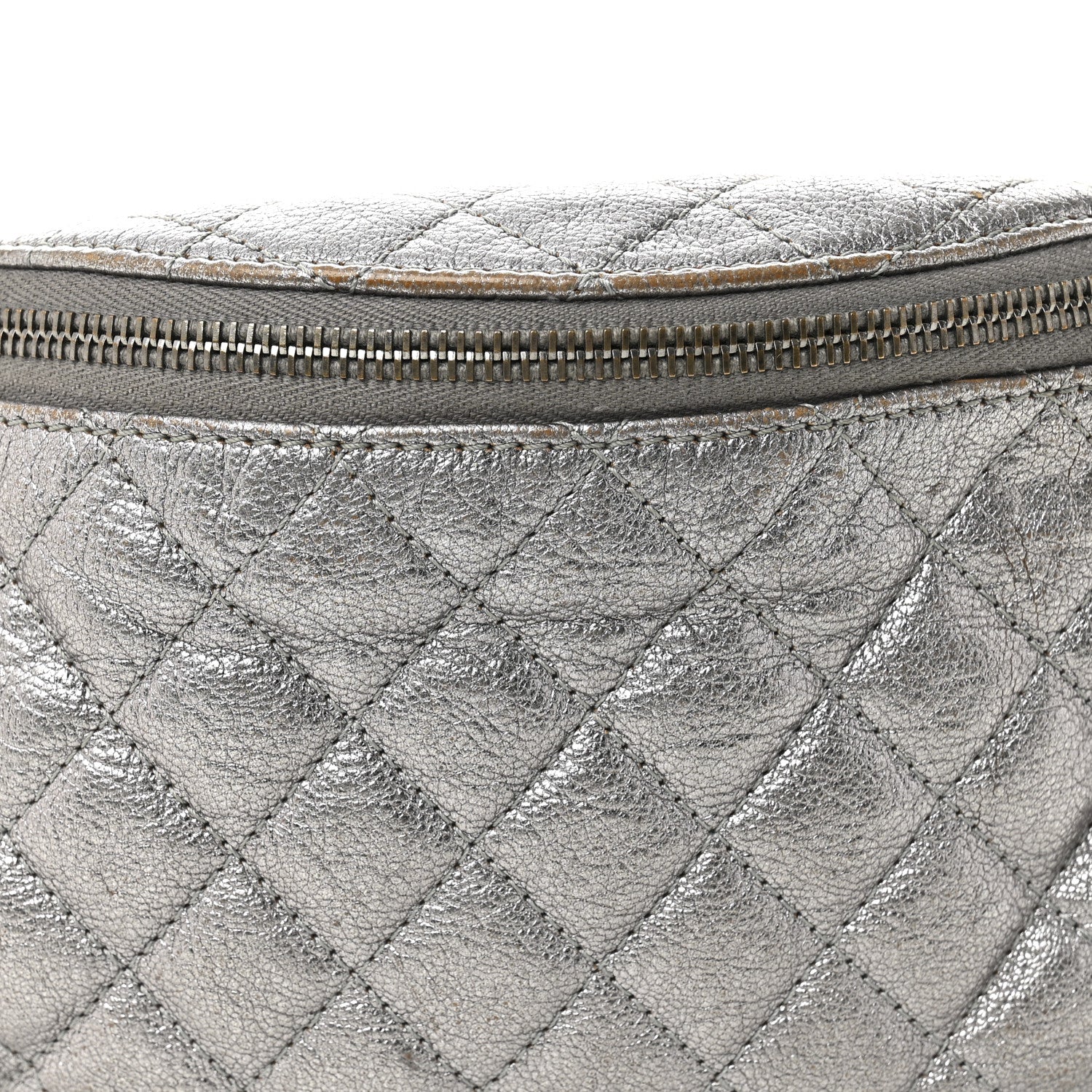 Chanel Metallic Calfskin Quilted Banane Waist Bag Fanny Pack Dark Silver 7 of 12