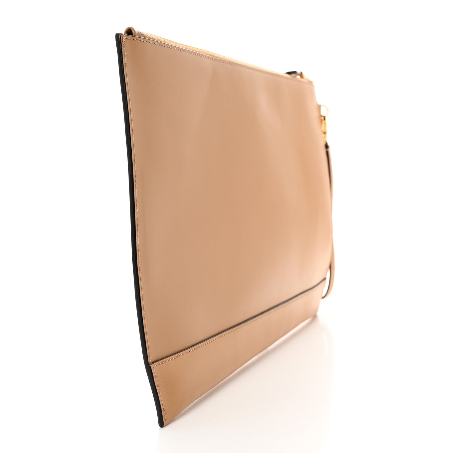 Vitello King Logo Embossed Large Flat Pouch Miele Scuro
