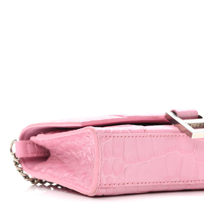 Balenciaga Shiny Calfskin Crocodile Embossed Hourglass Chain Bag Candy Pink 8 of 9