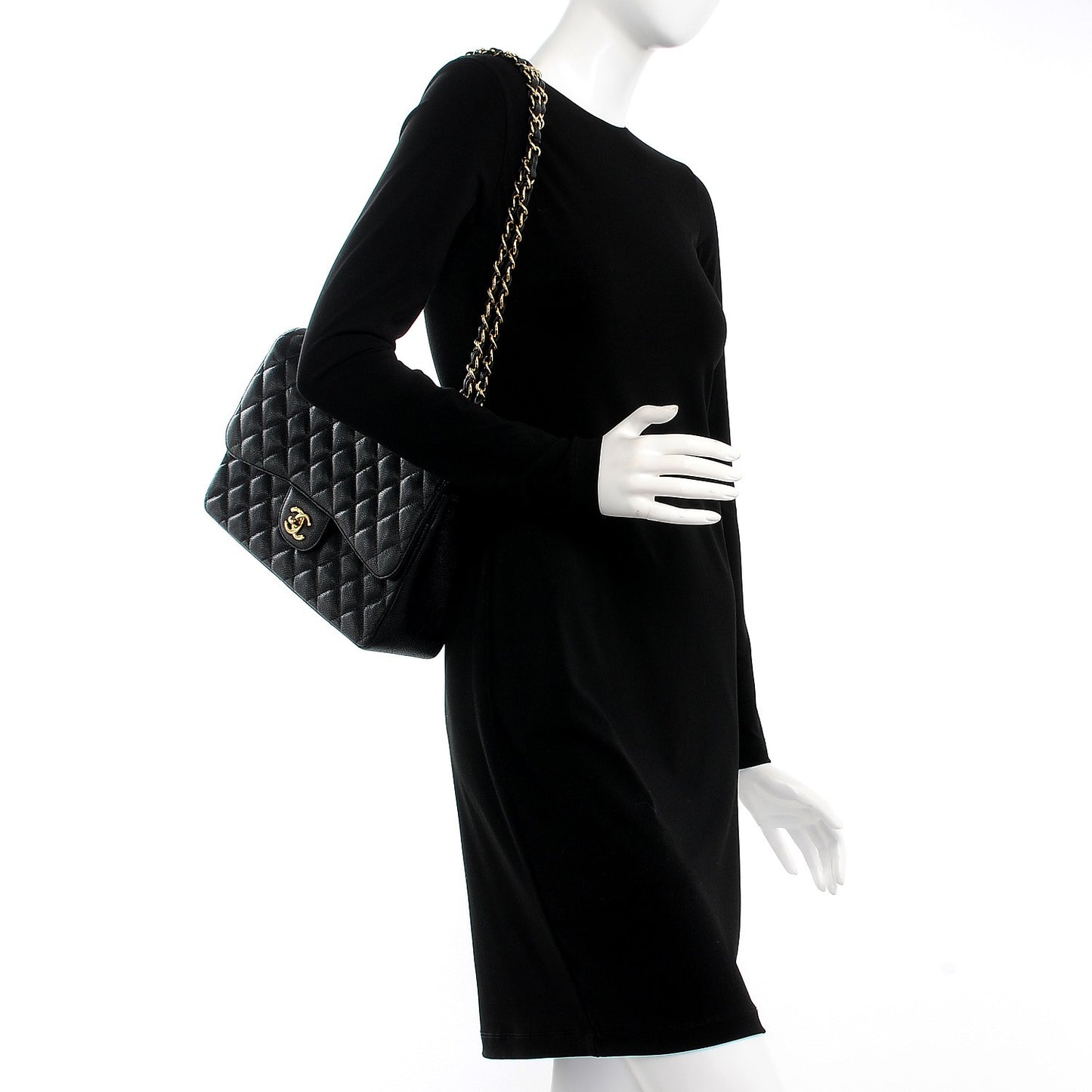 Caviar Quilted Jumbo Double Flap Black