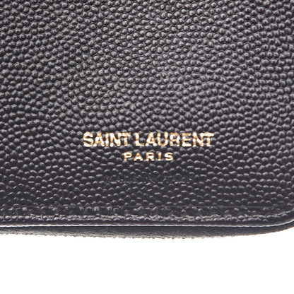 Saint Laurent Grain De Poudre Matelasse Chevron Monogram Compact Zip Around Wallet Black 7 of 9