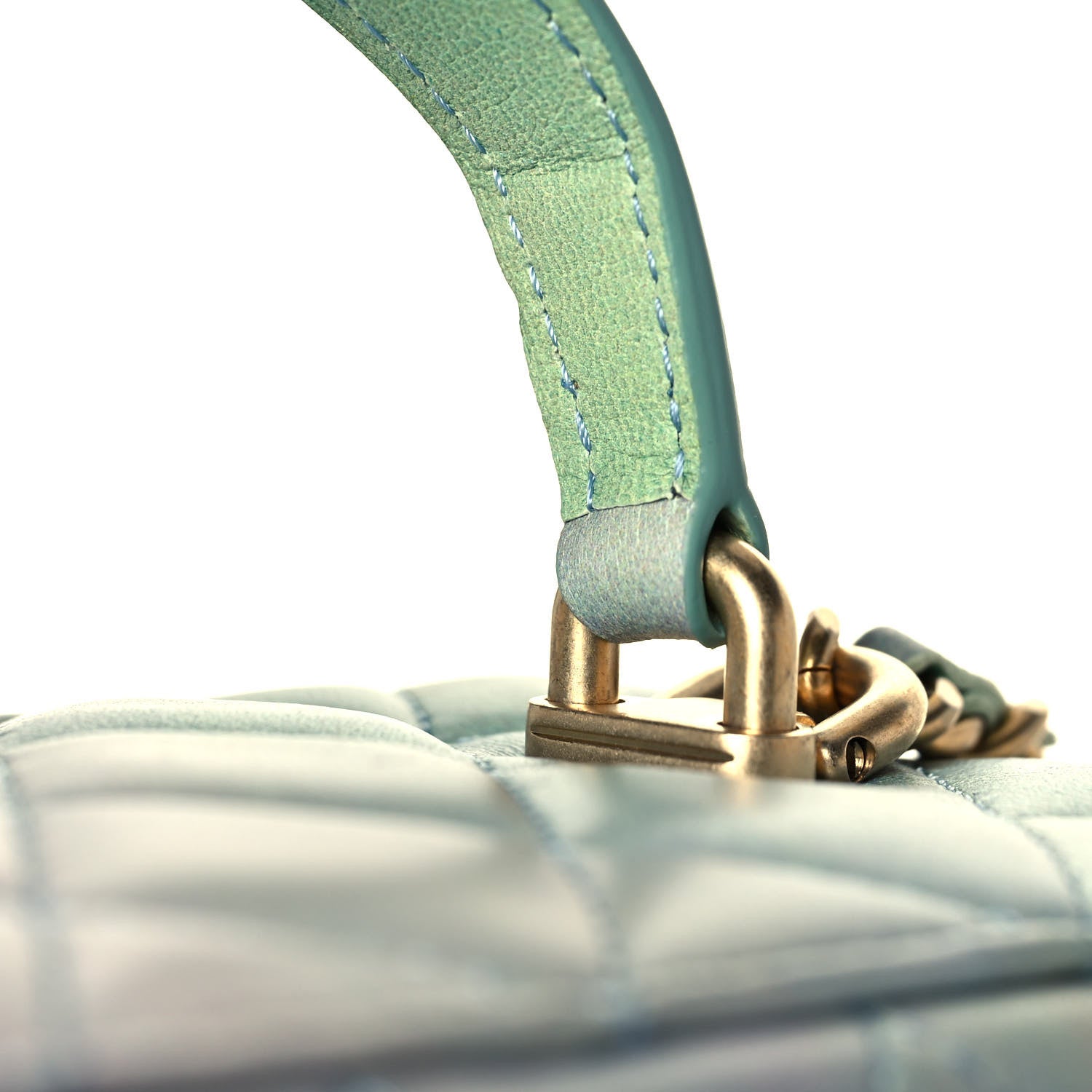 Chanel Lambskin Quilted Ombre Small Top Handle Vanity Case With Chain Blue Green 14 of 17
