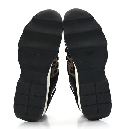 Fendi Stretch Knit Jacquard FF Lace-Up Sock Sneakers 38 Tobacco Black 5 of 6