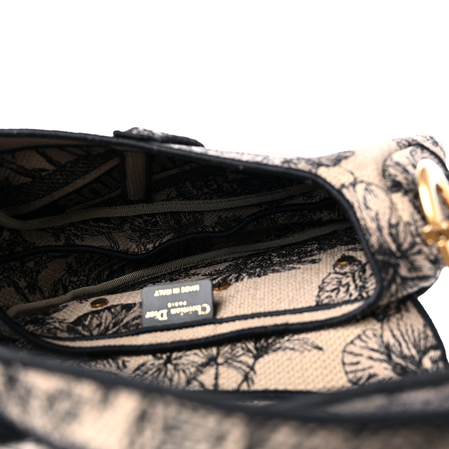 Canvas Embroidered Toile de Jouy Voyage Saddle Bag Beige Multicolor