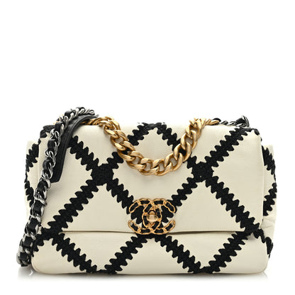 Chanel Calfskin Crochet Medium Chanel 19 Flap White Black 1 of 9