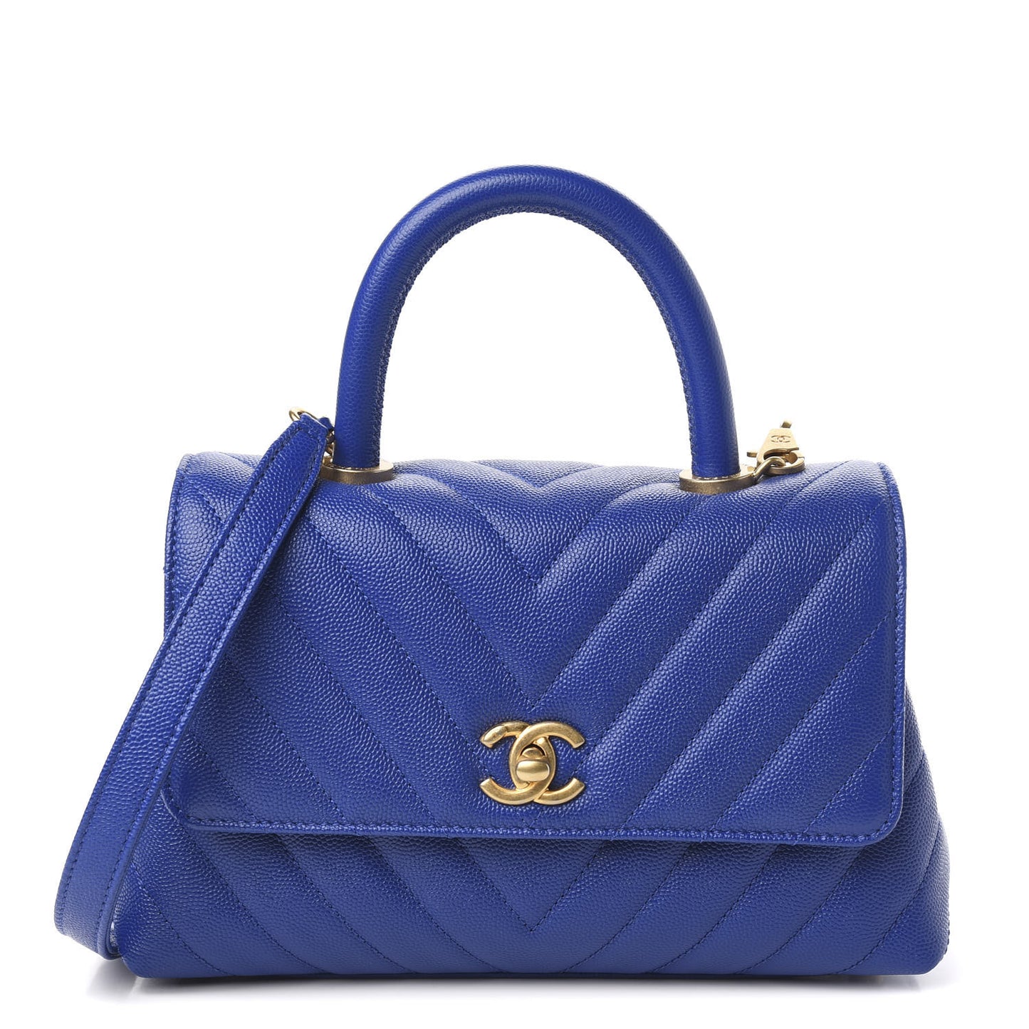 Caviar Chevron Quilted Mini Coco Handle Flap Blue