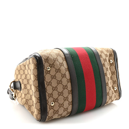 Gucci Monogram Selleria Calfskin Vintage Web Medium Boston Beige Ebony Cocoa 4 of 10