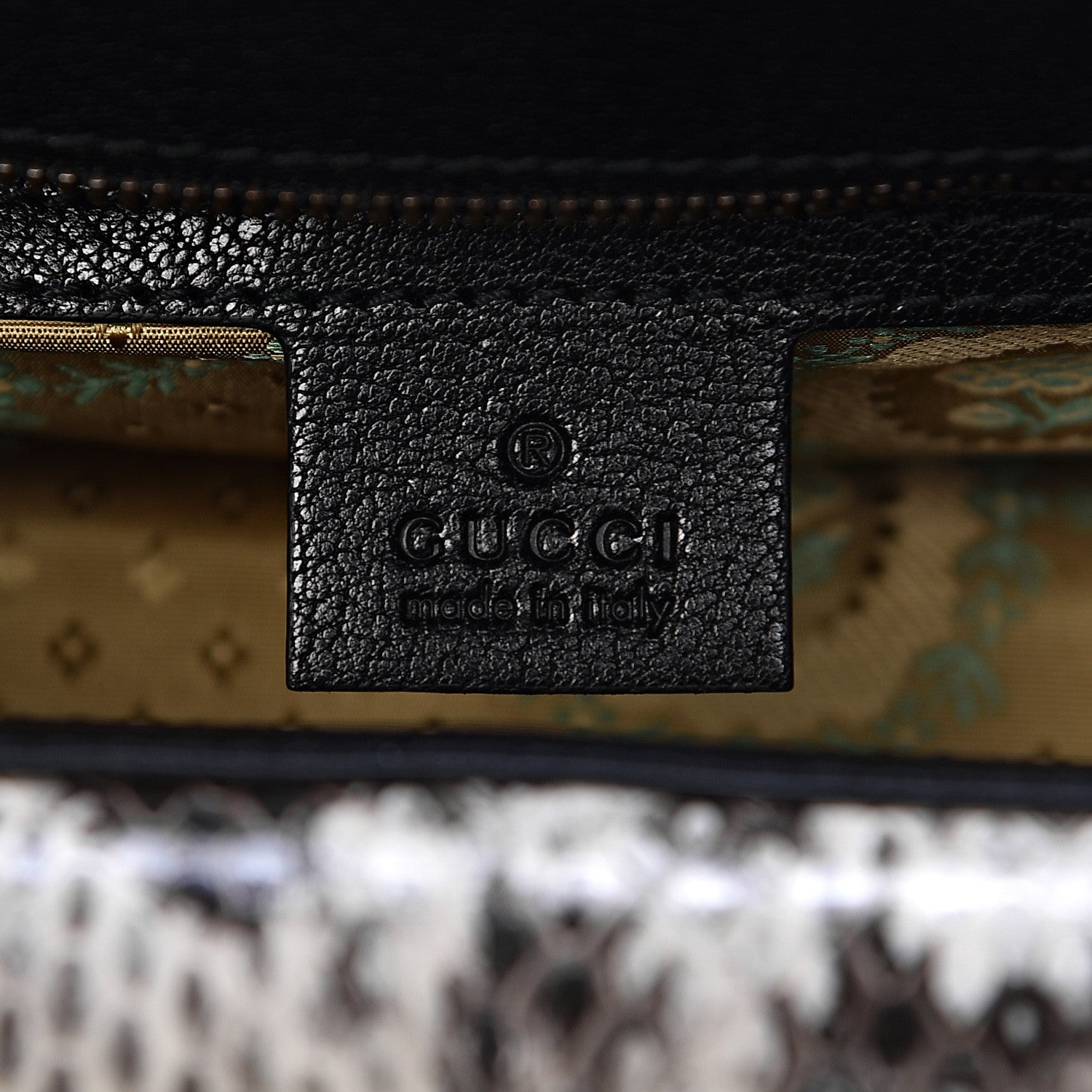 Gucci Calfskin Snakeskin Studded Small Ottilia Top Handle Bag Black 9 of 12