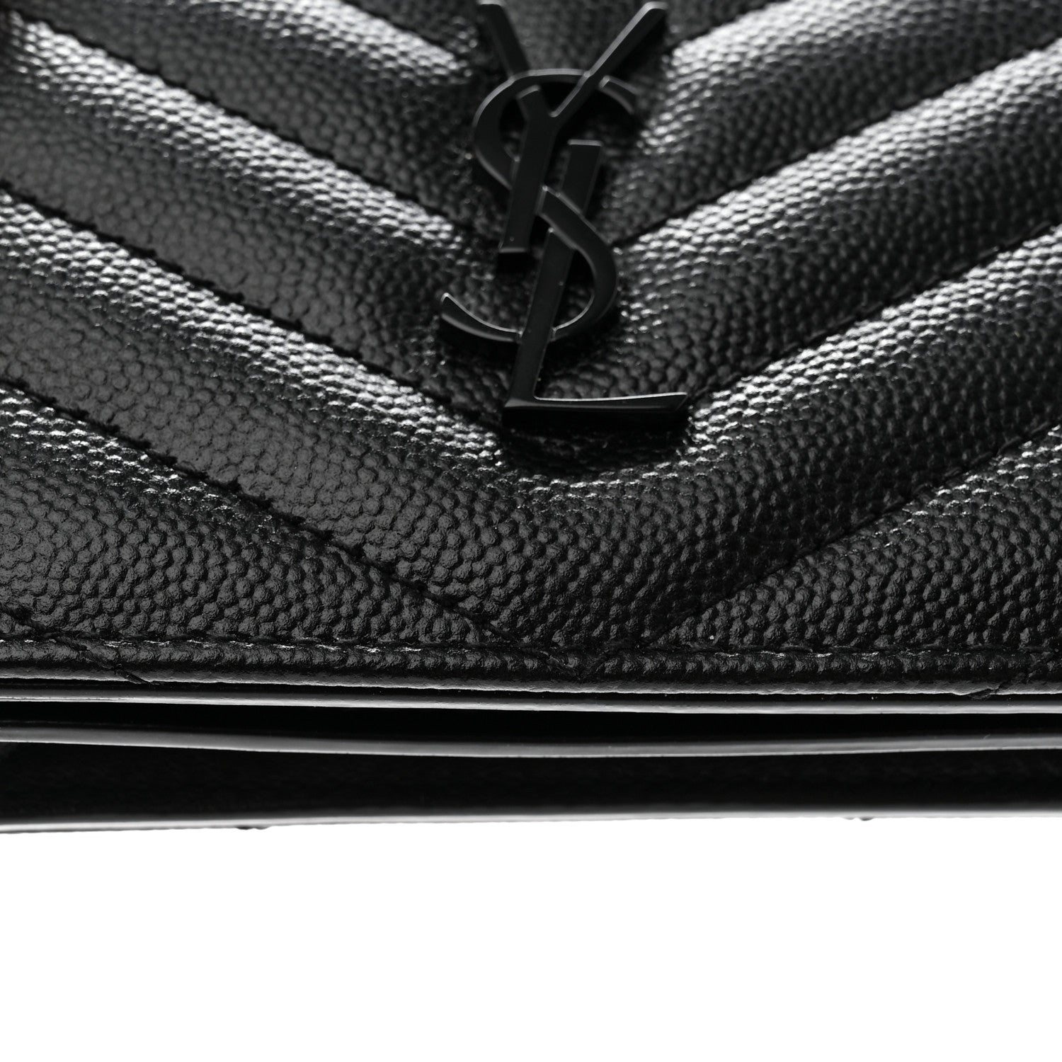 Saint Laurent Grain De Poudre Matelasse Chevron Monogram Card Case Black 10 of 10