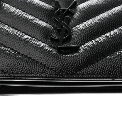 Saint Laurent Grain De Poudre Matelasse Chevron Monogram Card Case Black 10 of 10