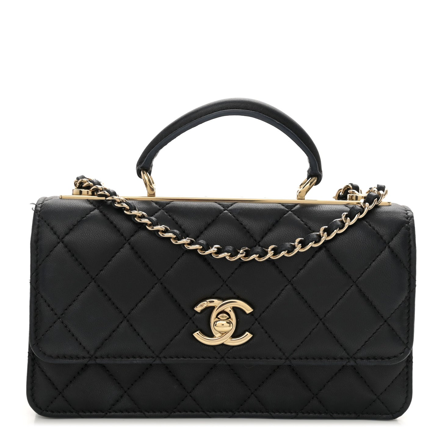 Lambskin Quilted Medium Trendy CC Flap Dual Handle Bag Black