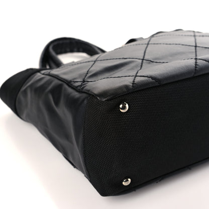 Chanel Coated Canvas Quilted Small Paris Biarritz Tote Black 8 of 9