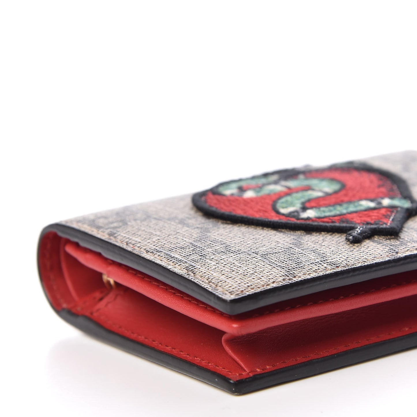 GG Supreme Monogram Kingsnake Heart Embroidered Print Card Case Red