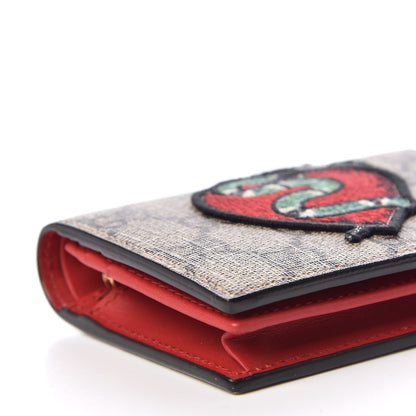 Gucci GG Supreme Monogram Kingsnake Heart Embroidered Print Card Case Red 6 of 11