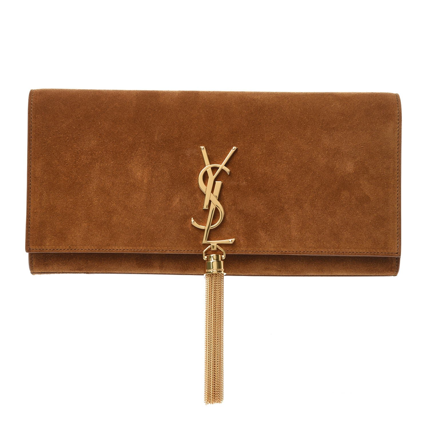 Saint Laurent Suede Cassandre Tassel Clutch Tan 1 of 8