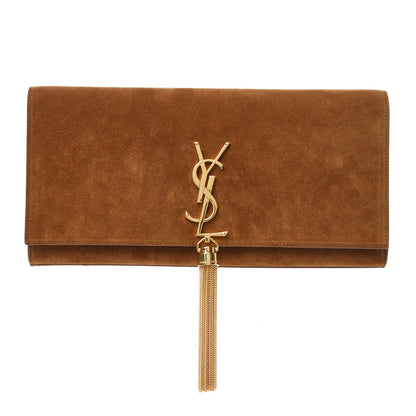 Saint Laurent Suede Cassandre Tassel Clutch Tan 1 of 8