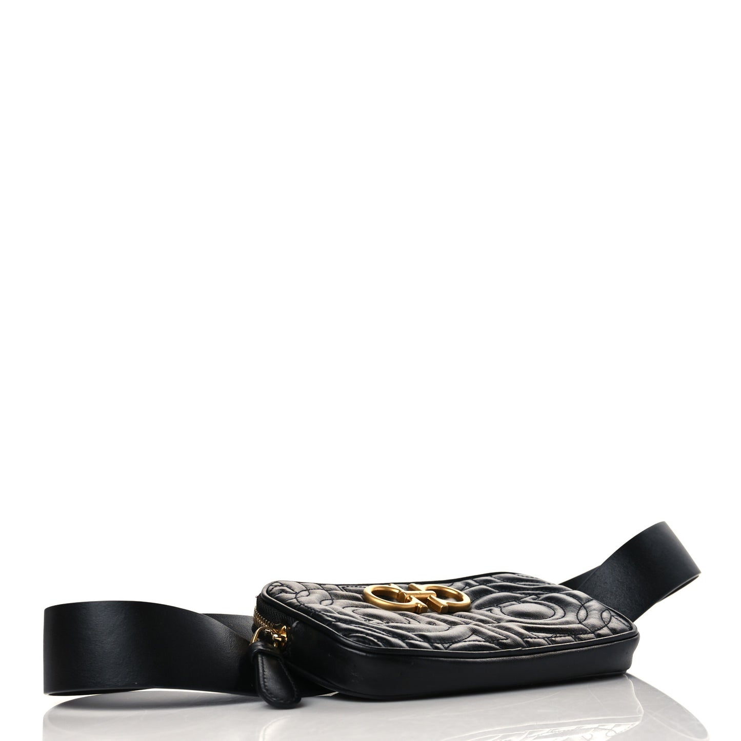 Calfskin Quilted Gancini Belt Bag Black
