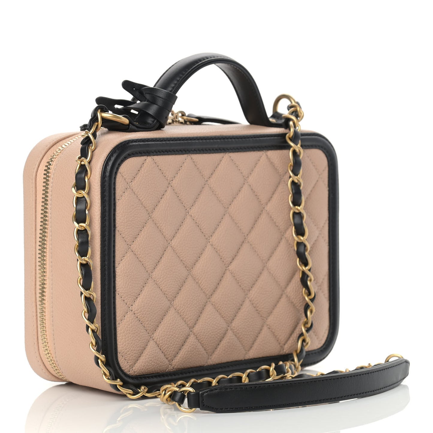 Caviar Quilted Medium CC Filigree Vanity Case Beige Black