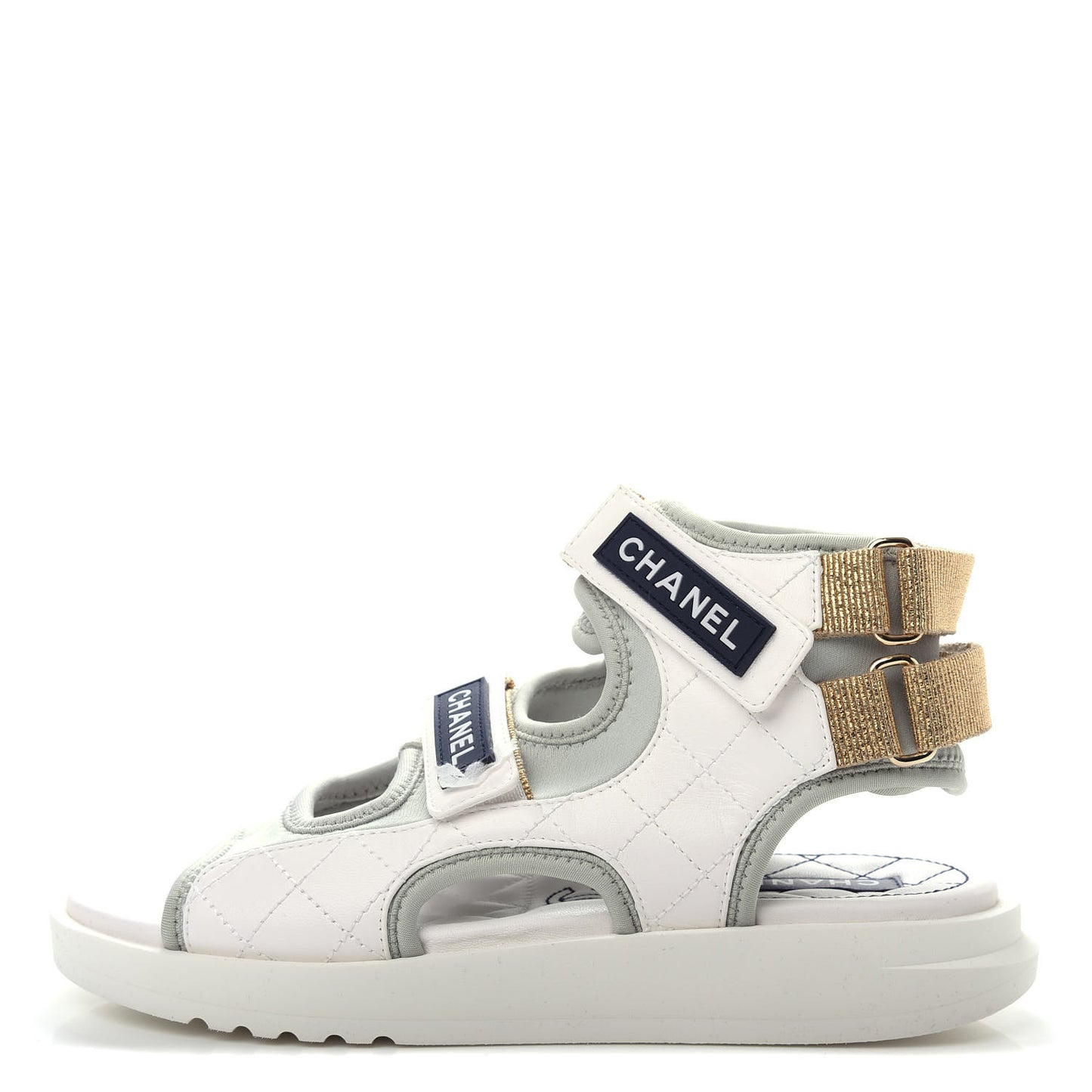 Goatskin Fabric Gladiator Sandals 37 White Light Grey Navy Blue