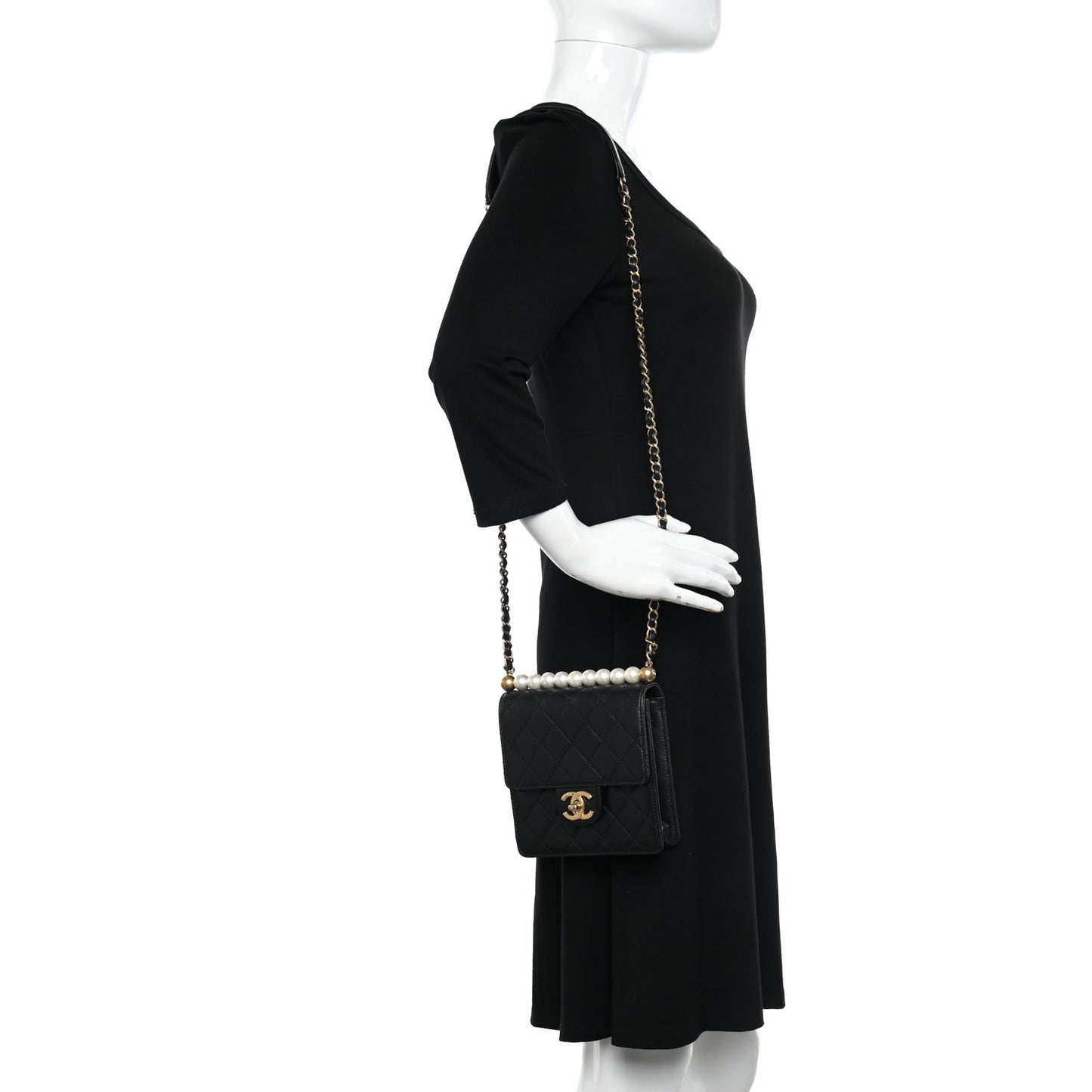 Lambskin Quilted Chic Pearls Flap Black