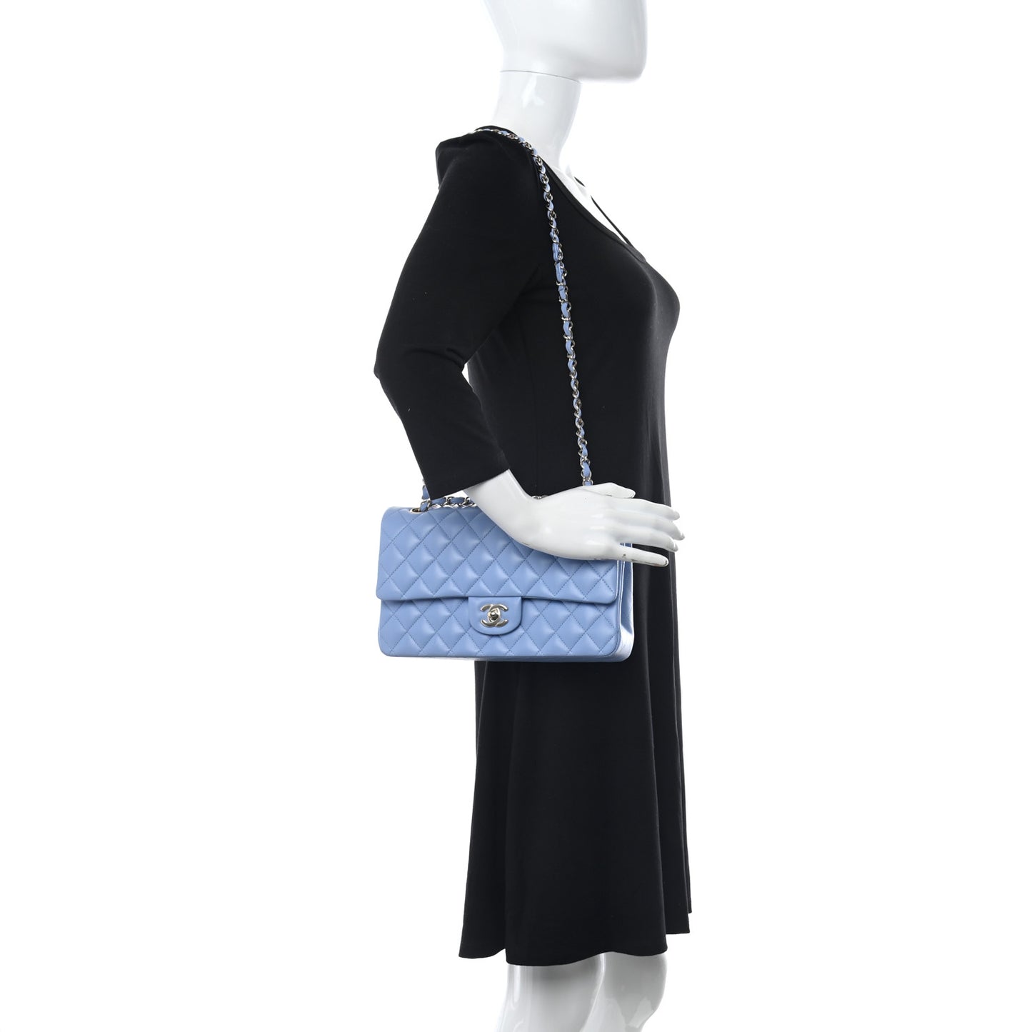 Lambskin Quilted Medium Double Flap Light Blue