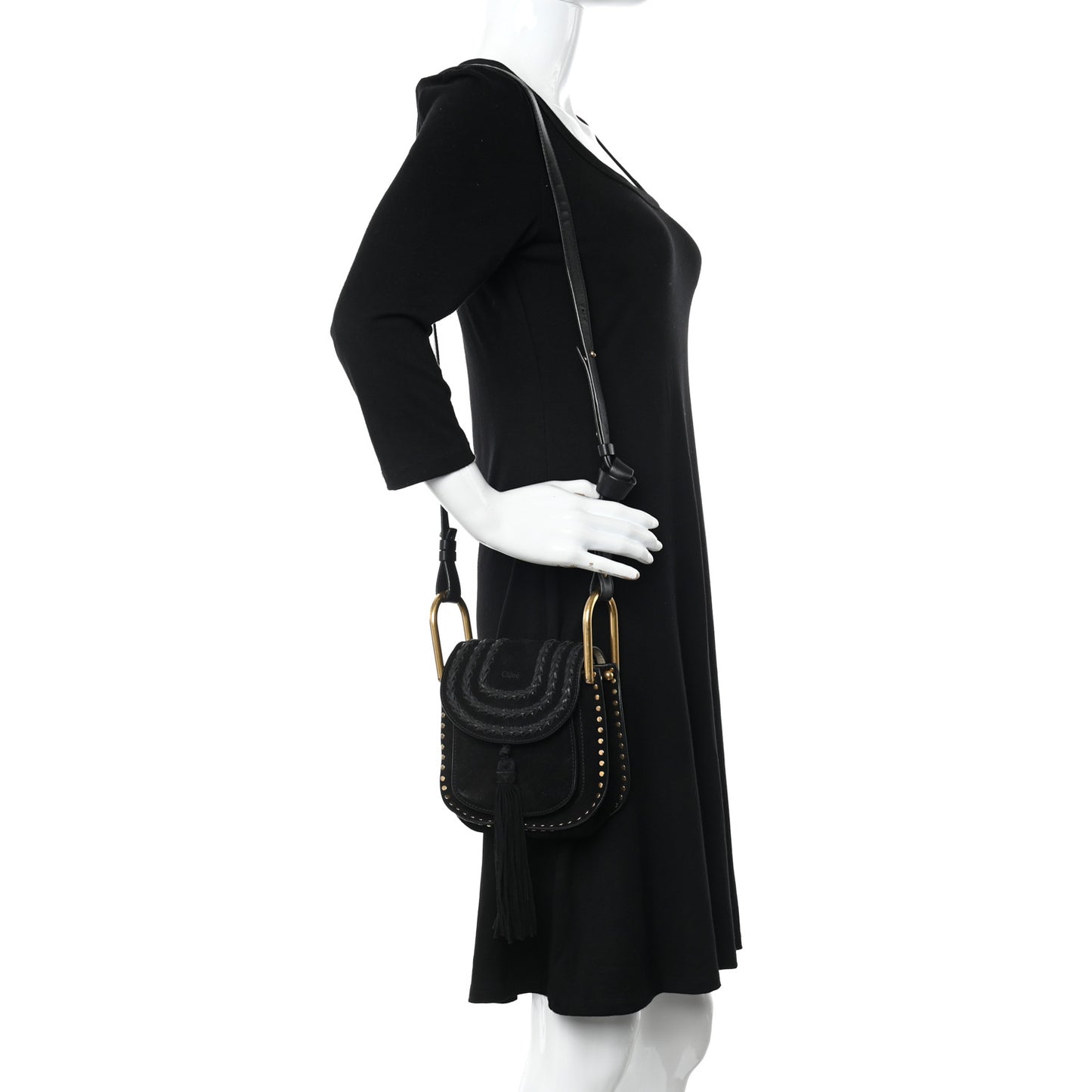Suede Calfskin Braided Mini Hudson Shoulder Bag Black