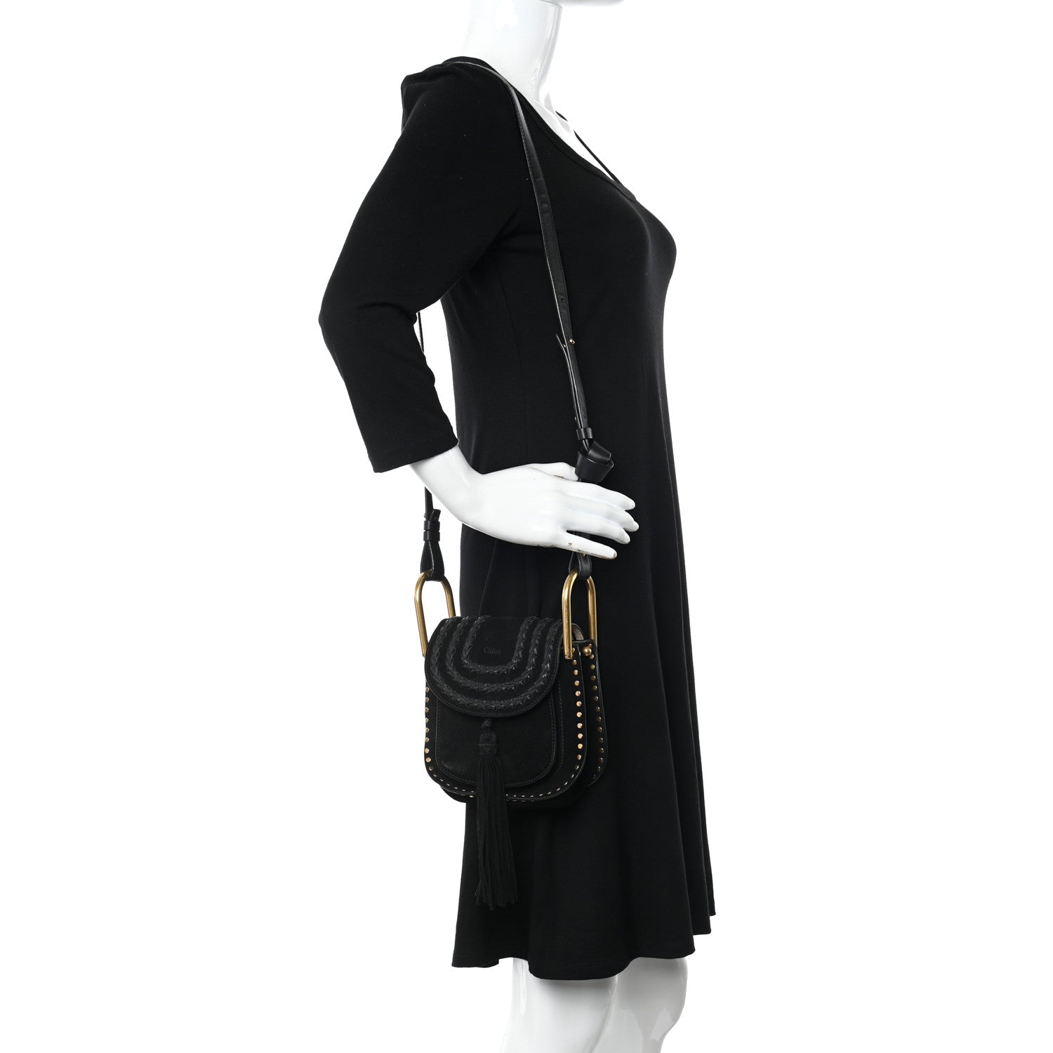 Chloe Suede Calfskin Braided Mini Hudson Shoulder Bag Black 2 of 14