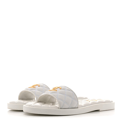 Chanel Lambskin Quilted Textured CC Mules Sandals 41.5 White 4 of 10