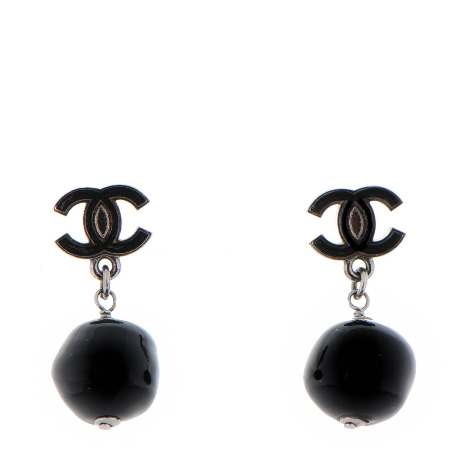 Chanel Enamel Resin CC Drop Earrings Black 1 of 4