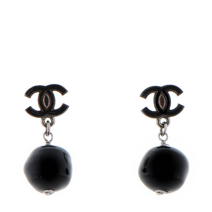 Chanel Enamel Resin CC Drop Earrings Black 1 of 4