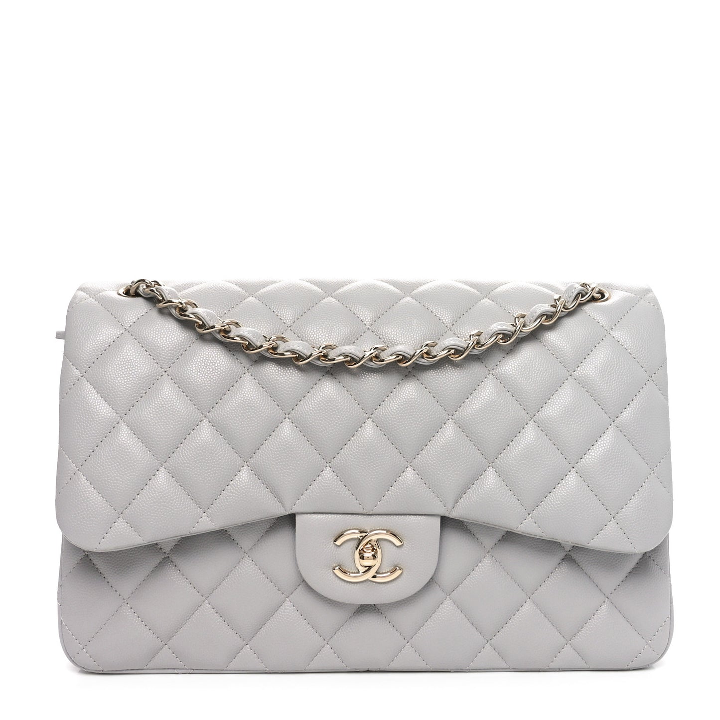 Caviar Quilted Jumbo Double Flap Grey