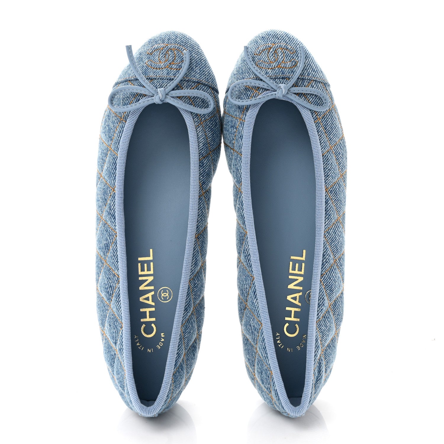 Chanel Denim Quilted CC Cap Toe Ballerina Flats 36 Light Blue 2 of 10