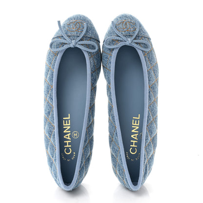Chanel Denim Quilted CC Cap Toe Ballerina Flats 36 Light Blue 2 of 10