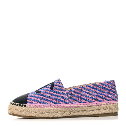 Chanel Tweed Grosgrain CC Espadrilles 40 Blue Pink Black White 1 of 9