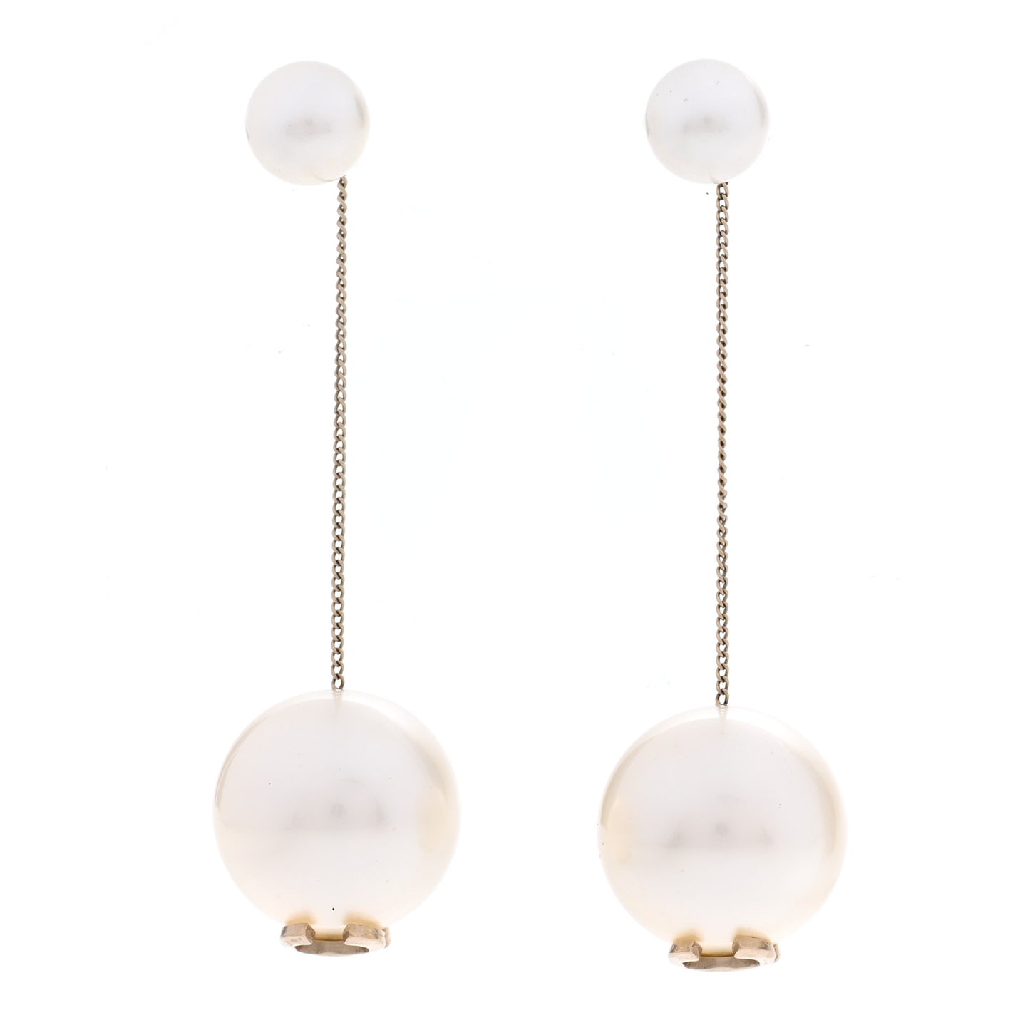 Pearl CC Chain Drop Earrings Gold