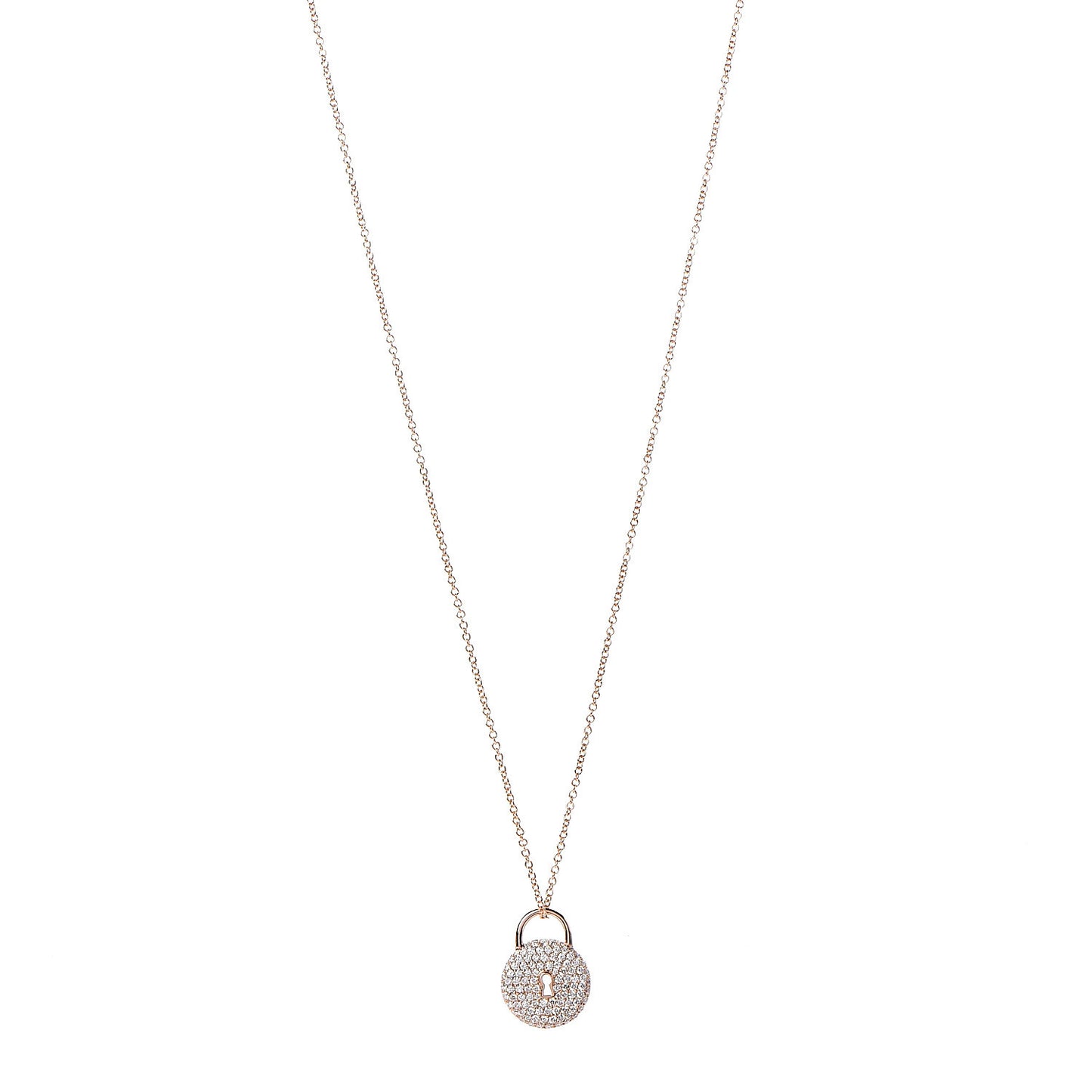 18K Rose Gold Diamond Lock Pendant Necklace