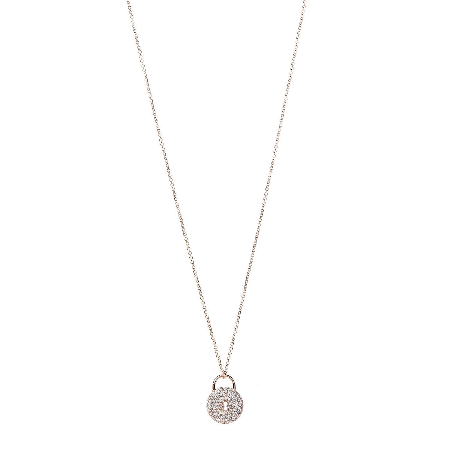 Tiffany 18K Rose Gold Diamond Lock Pendant Necklace 1 of 7