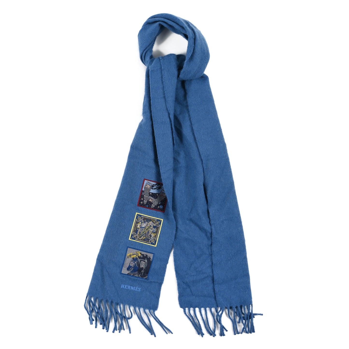 Cashmere Badges Soie Scarf Bleu Horizon