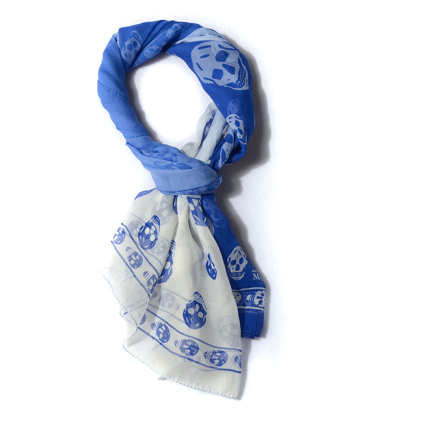 Silk Chiffon Skull Scarf Blue