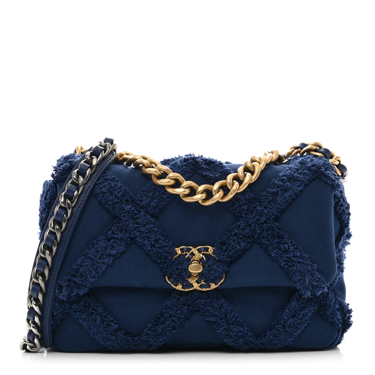 Chanel Cotton Canvas Quilted Medium Chanel 19 Flap Navy Blue 1 of 10