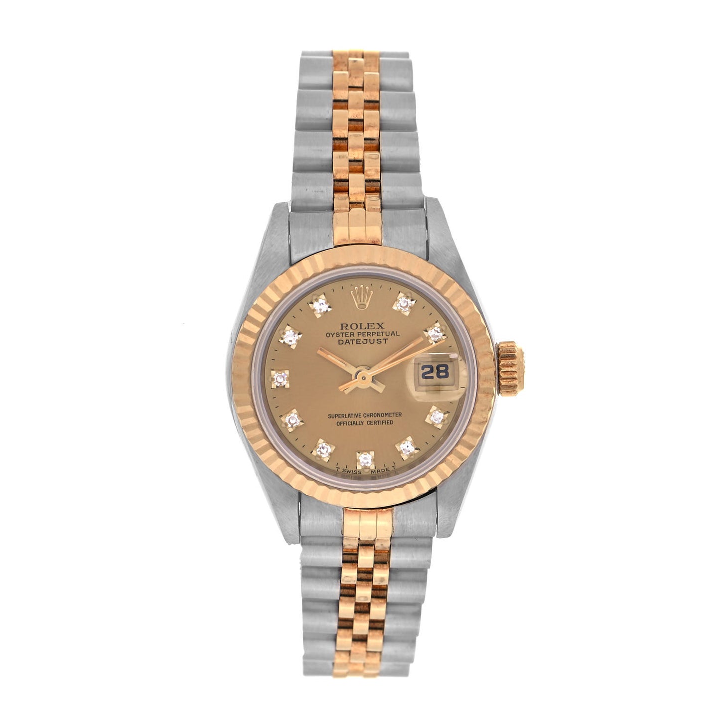 Stainless Steel 18K Yellow Gold Diamond 26mm Oyster Perpetual Datejust Watch Champagne 69173